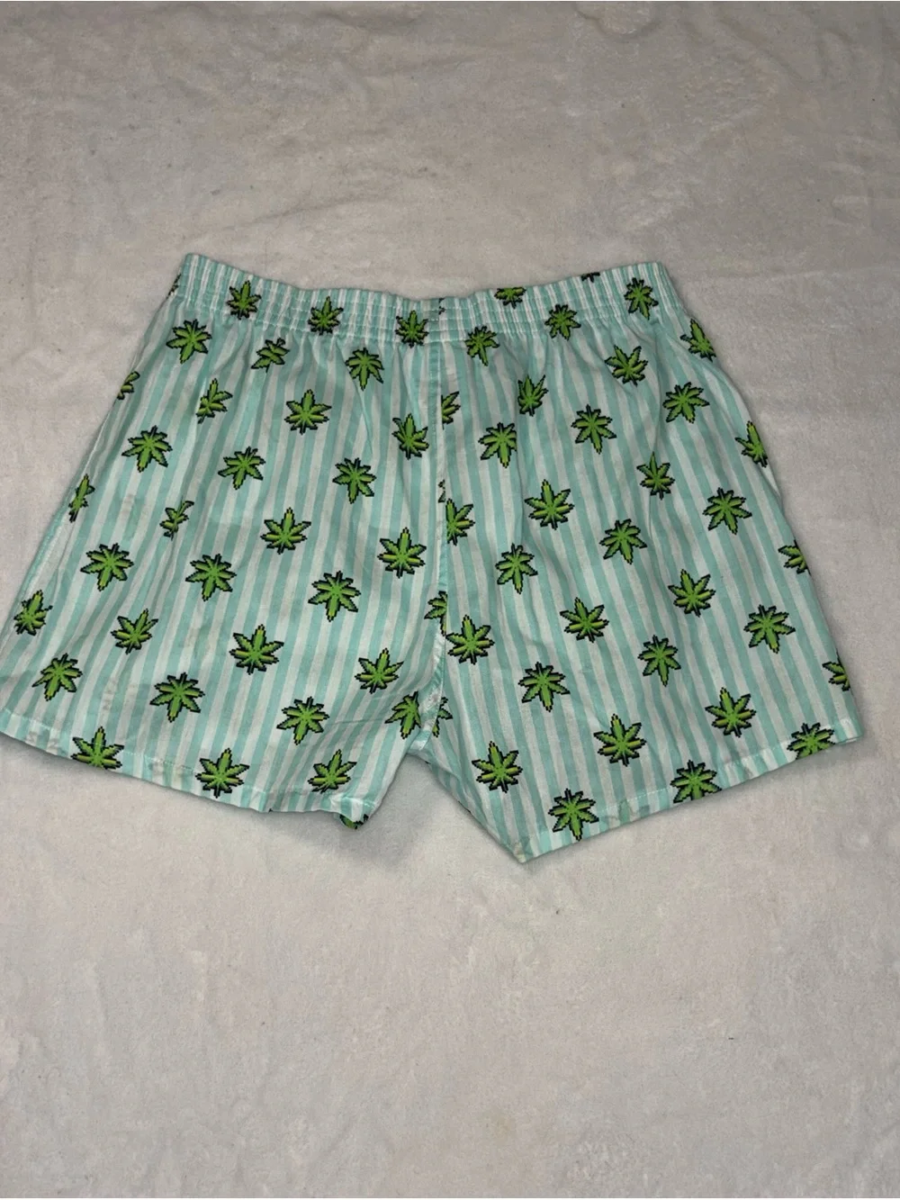 Krush Light Green Striped Shorts with Green Leaf Print